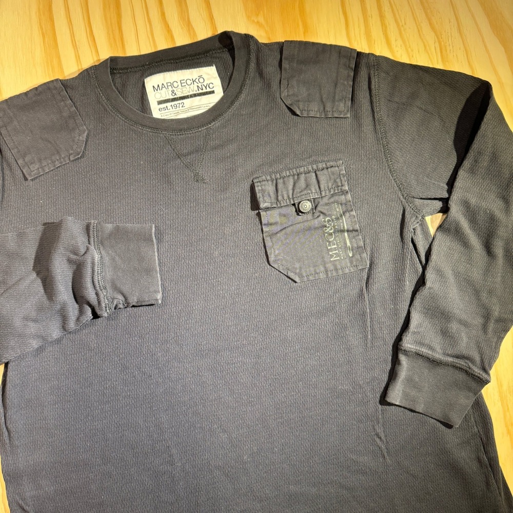 Marc Ecko Men's Cut & Sew Thermal Long Sleeve Shirt Dark Gray Military Size L
